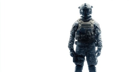 Action soldier in tactical gear urban setting high-contrast image dramatic mood heroic concept