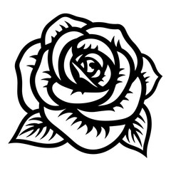 Elegant black and white rose illustration, perfect for botanical and romantic designs.