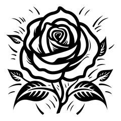 Elegant black and white rose illustration, perfect for botanical and romantic designs.