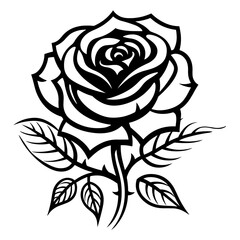 Elegant black and white rose illustration, perfect for botanical and romantic designs.