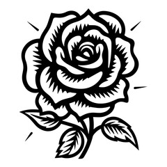 Elegant black and white rose illustration, perfect for botanical and romantic designs.