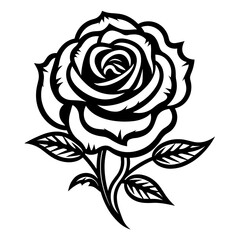 Elegant black and white rose illustration, perfect for botanical and romantic designs.