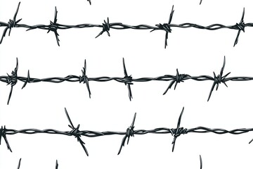 Seamless Pattern of Black Barbed Wire Silhouette on White Background Danger Texture