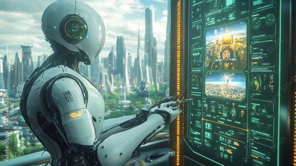 Poster robot controlling futuristic smart city using digital interface