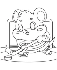 Coloring book hamster playing hockey A fun coloring page for kids, perfect for a sports