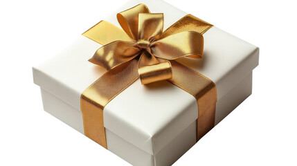 Obraz premium A red and gold wrapped gift box with ribbon and bow, isolated for holiday celebration