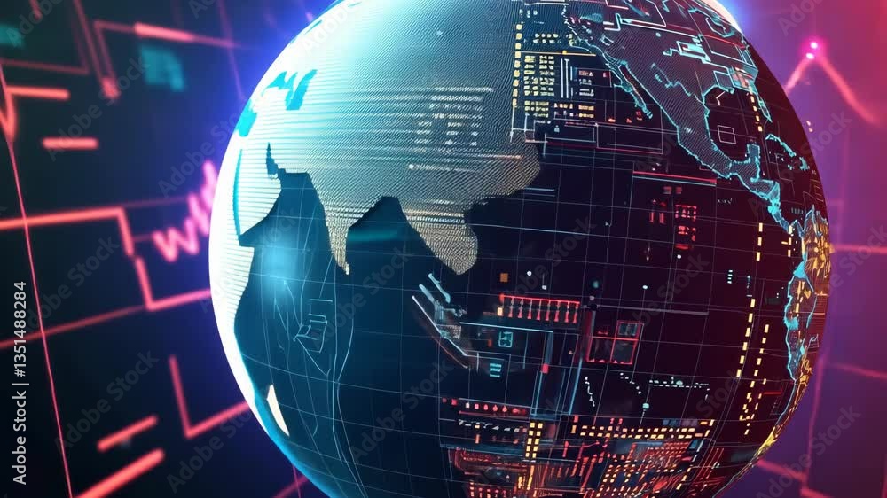 Poster this stunning 3d globe, illuminated with vibrant data streams and intricate circuits, showcases glob