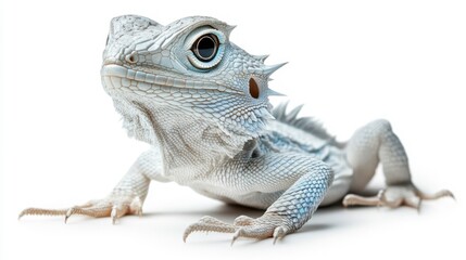 Fototapeta premium Lively bearded dragon in white background animal portrait captivating detail studio setting close-up view