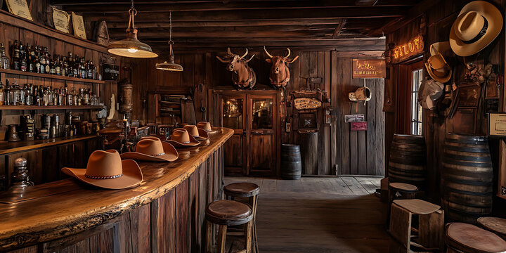 Classic Wild West Saloon Party with Cowboy Hats and Country Music for Western-Themed Events, Bar Promotions, or Nostalgic Designs