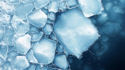 Ice floes floating on dark blue water creating stunning patterns