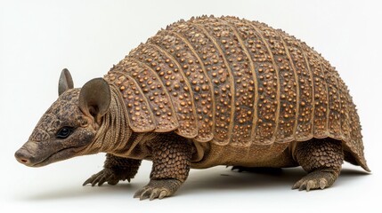 Fototapeta premium Armadillo exploring white background wildlife photography detailed close-up studio setting