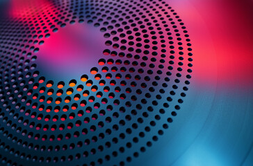 Colorful Abstract Close-Up of Vinyl Record Surface with Circular Dot Pattern and Gradient Lighting Effects