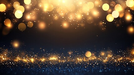 Obraz premium Glittering golden bokeh lights over a dark background