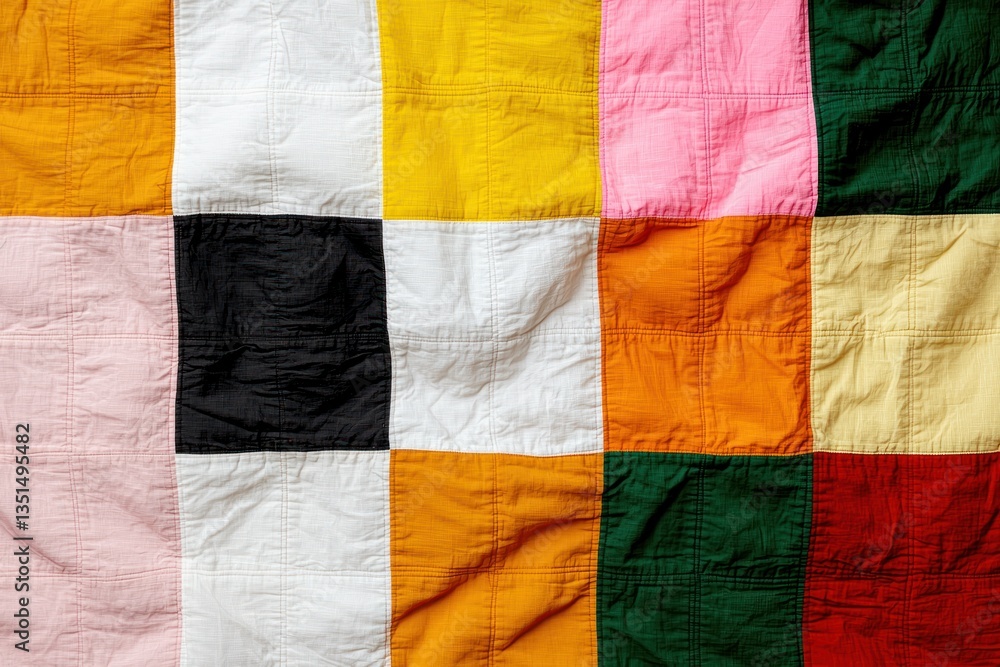 Poster Artistic Textile Patchwork Display Capturing Warmth and Cozy Comfort in a Colorful Geometric Design Pattern