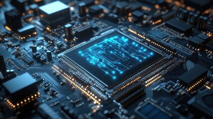 Obraz premium Close-up of a Modern Microchip: Circuit Board Technology