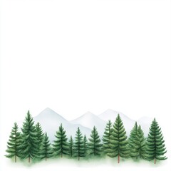 Fototapeta premium Lush Green Evergreen Trees Against Soft Mountain Background in Serene Nature Landscape Illustration