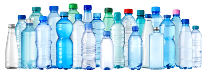 Different plastic water bottles showing variety of sizes and shapes