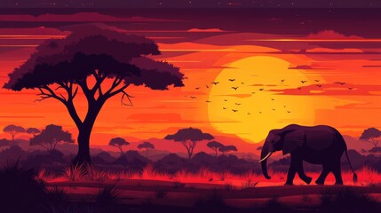 African Sunset: Elephant Silhouette at Dusk