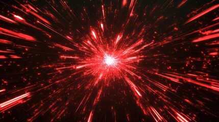 Dynamic red light burst with motion effects in space