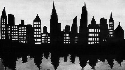Fototapeta premium Dark City Silhouette Urban Reflections at Night.