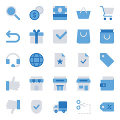 Blue color icons set for E-commerce, shopping.