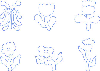 Set of cartoon doodle flower in simple linear hand drawn style. Hand drawn vector illustration.