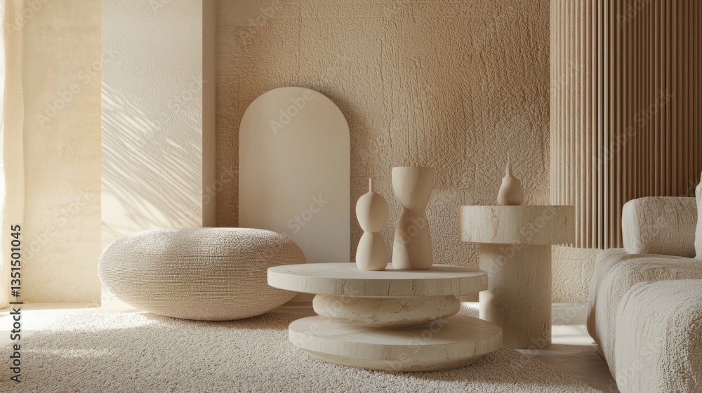 Aufkleber serene beige interior composition with textured walls neutral decor and soft light creating a calm v