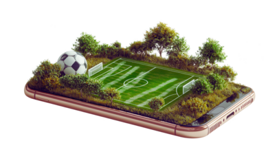 Mobile Soccer Game Concept, 3D Render, Transparent Background