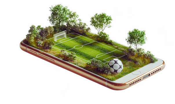 Mobile Soccer Game Concept, 3D Render, Transparent Background