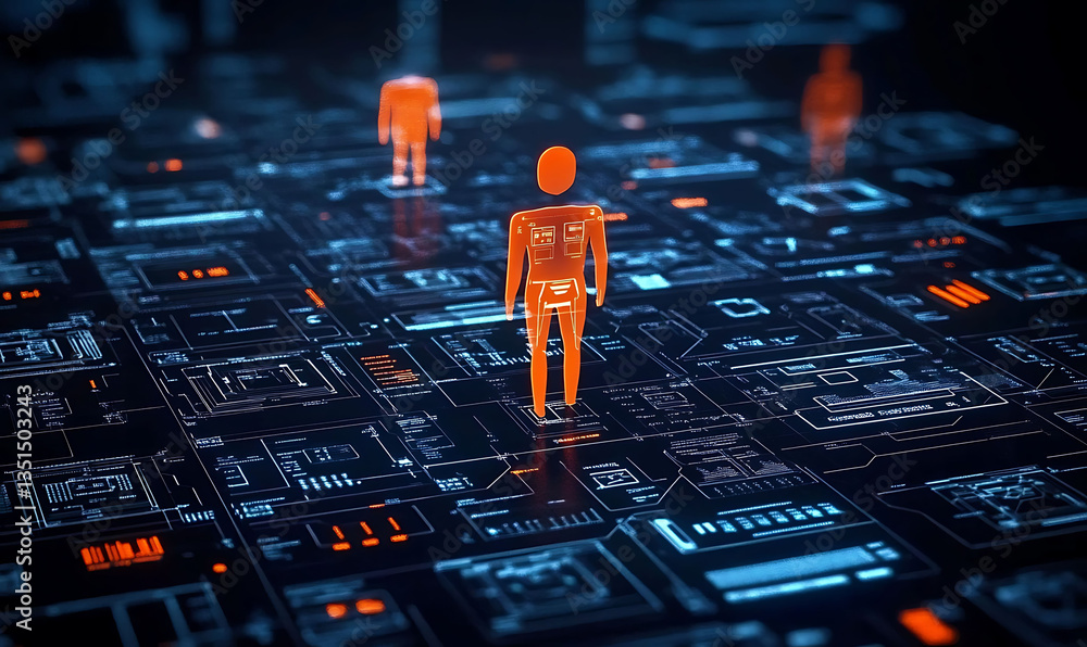 Poster futuristic digital interface concept featuring a smart ai assisted resource allocation tool for opti