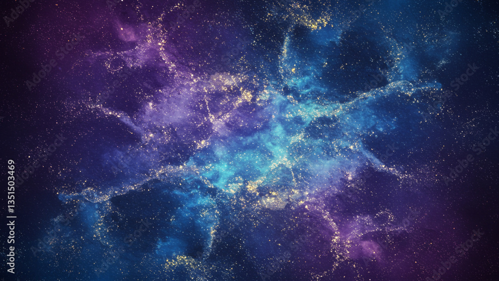 Poster a striking and textured abstract background characterized by a cosmic array of blue and purple shade