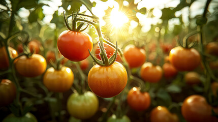 Sunlit Ripe Tomatoes: A Vibrant Harvest in the Garden