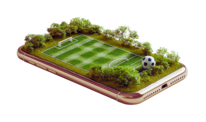 Mobile Soccer Game Concept, 3D Render, Transparent Background
