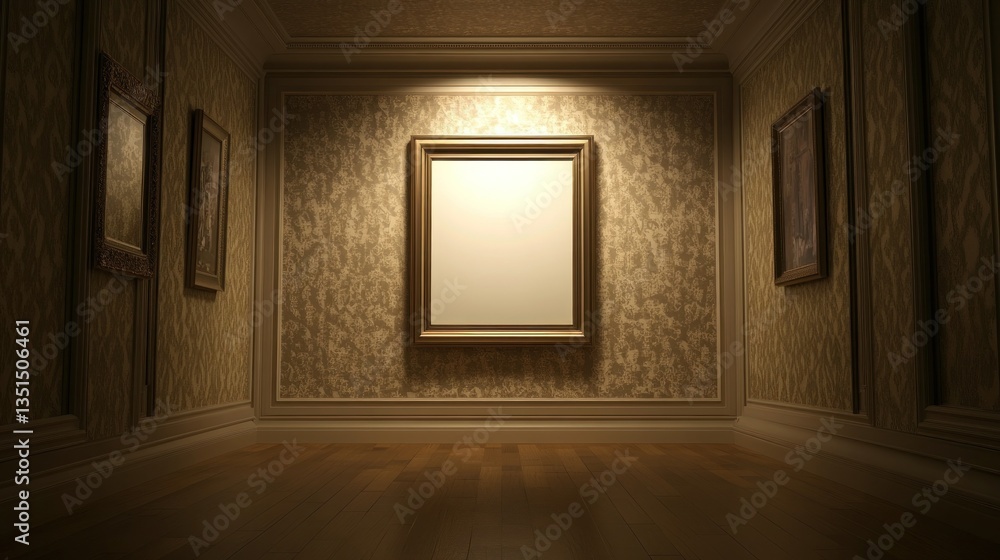 Poster empty gallery with illuminated frame and elegant decor