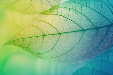 Delicate Leaf Veins in Vibrant Green and Teal Hues