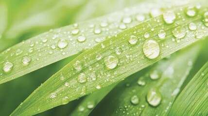 Dew Drops on Lush Green Grass Blades