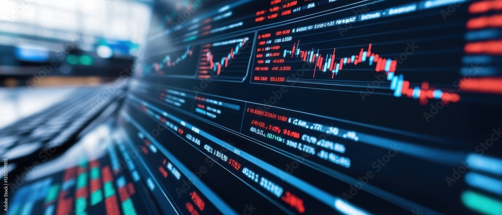 Poster stock market data visualization with charts and graphs on digital screen for financial analysis and 