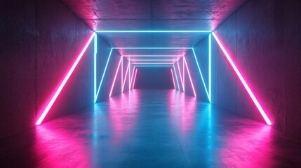 Fototapeta premium A futuristic passageway illuminated by radiant pink and blue neon lights