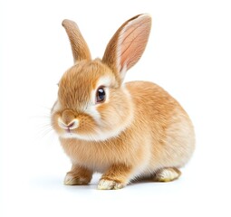 Obraz premium Cute Orange Rabbit Sitting on White Background Perfect for Spring
