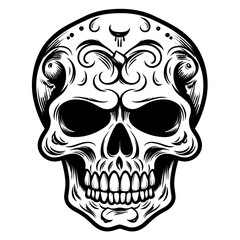 Bold black and white skull illustration, perfect for edgy and graphic designs.