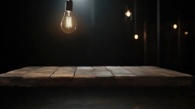 Rustic wooden table with warm lighting