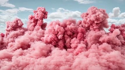 Fototapeta premium Vibrant pink smoke clouds against a blue sky