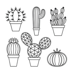Collection of minimalist cactus illustrations in pots