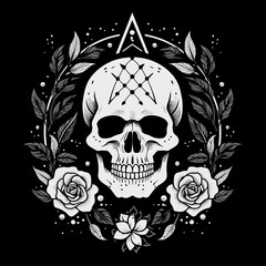 Bold black and white skull illustration, perfect for edgy and graphic designs.