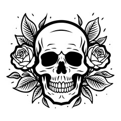 Fototapeta premium Bold black and white skull illustration, perfect for edgy and graphic designs.