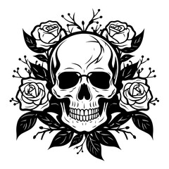 Bold black and white skull illustration, perfect for edgy and graphic designs.