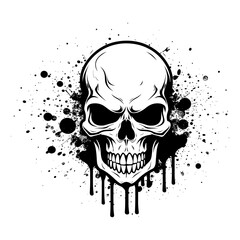 Bold black and white skull illustration, perfect for edgy and graphic designs.