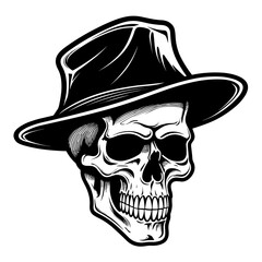 Bold black and white skull illustration, perfect for edgy and graphic designs.