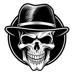 Bold black and white skull illustration, perfect for edgy and graphic designs.