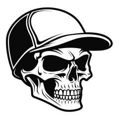 Bold black and white skull illustration, perfect for edgy and graphic designs.